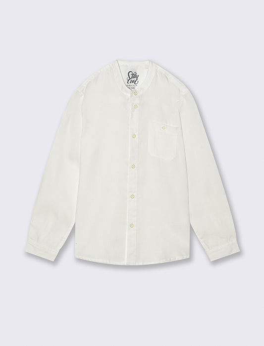 Camicia manica lunga in misto cotone - Bianco latte