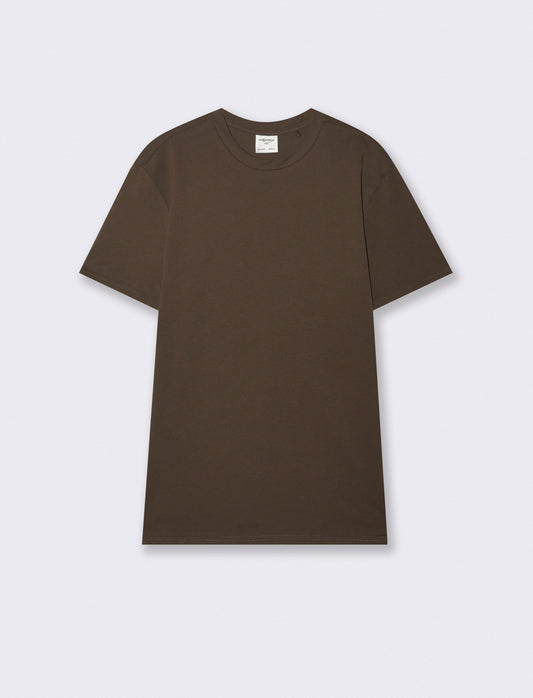 Premium cotton crew neck T-shirt short sleeves - Brown