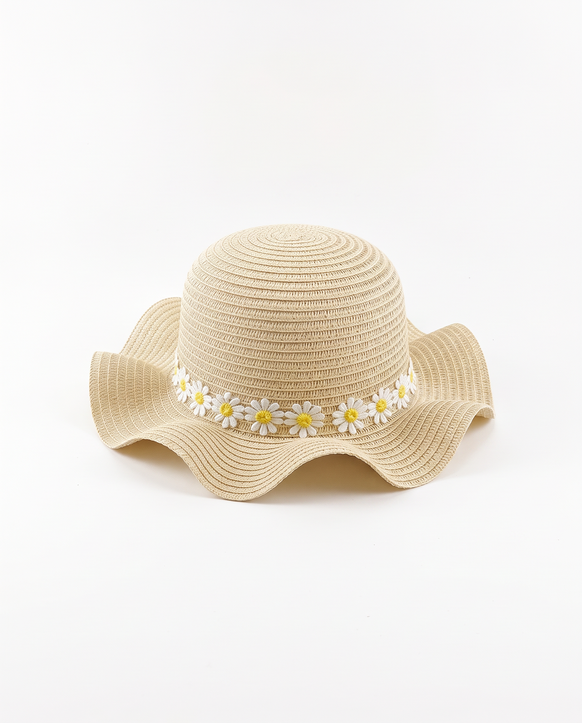 Cappello bambina falda larga con margherite - Bianco natural