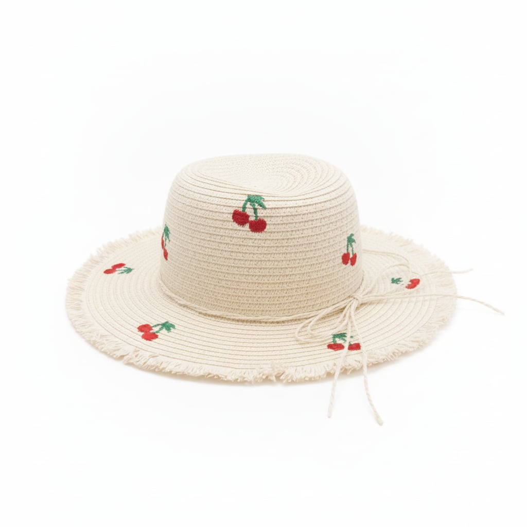 Cappello bambina falda larga con ciliege - Bianco natural