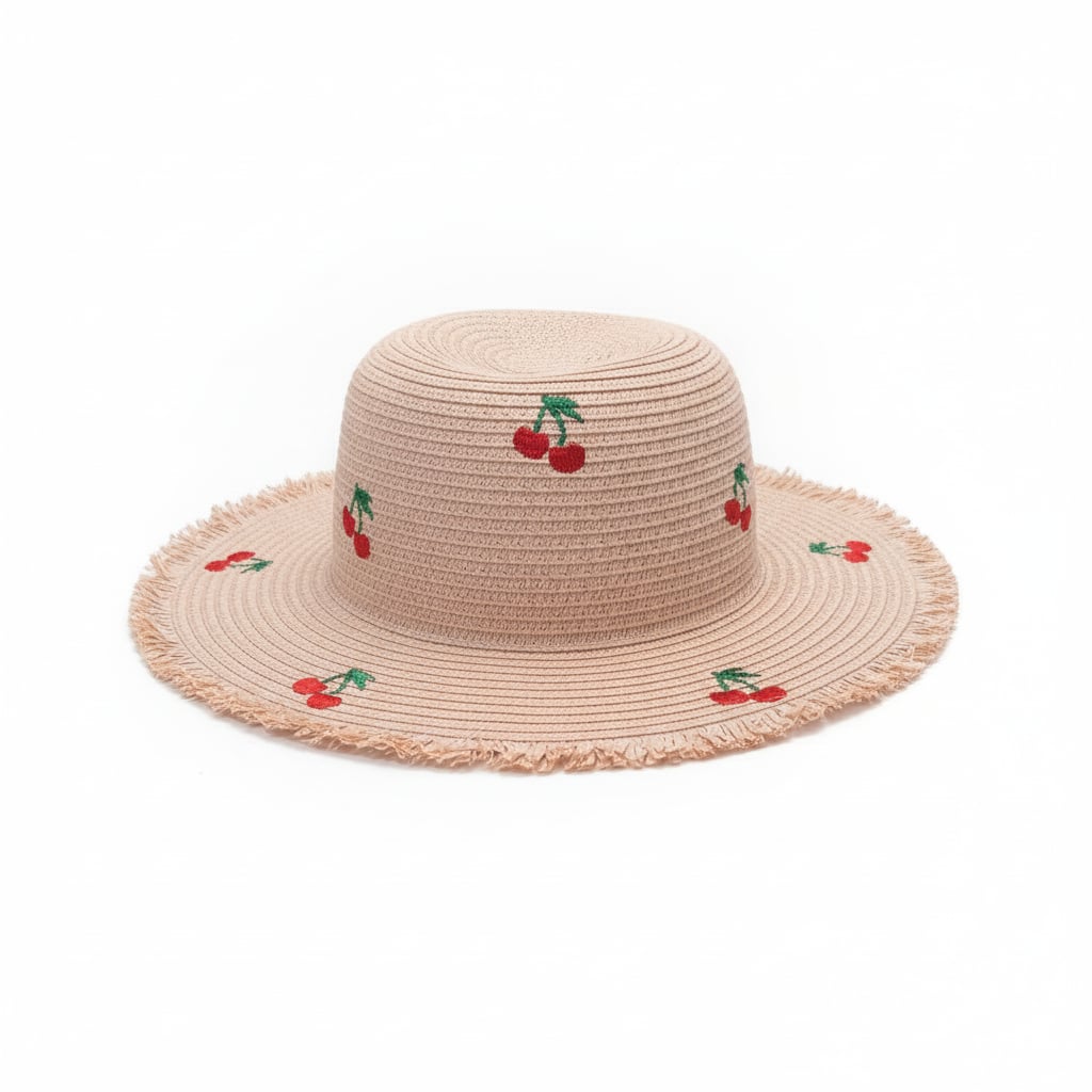 Cappello bambina falda larga con ciliege - Rosa