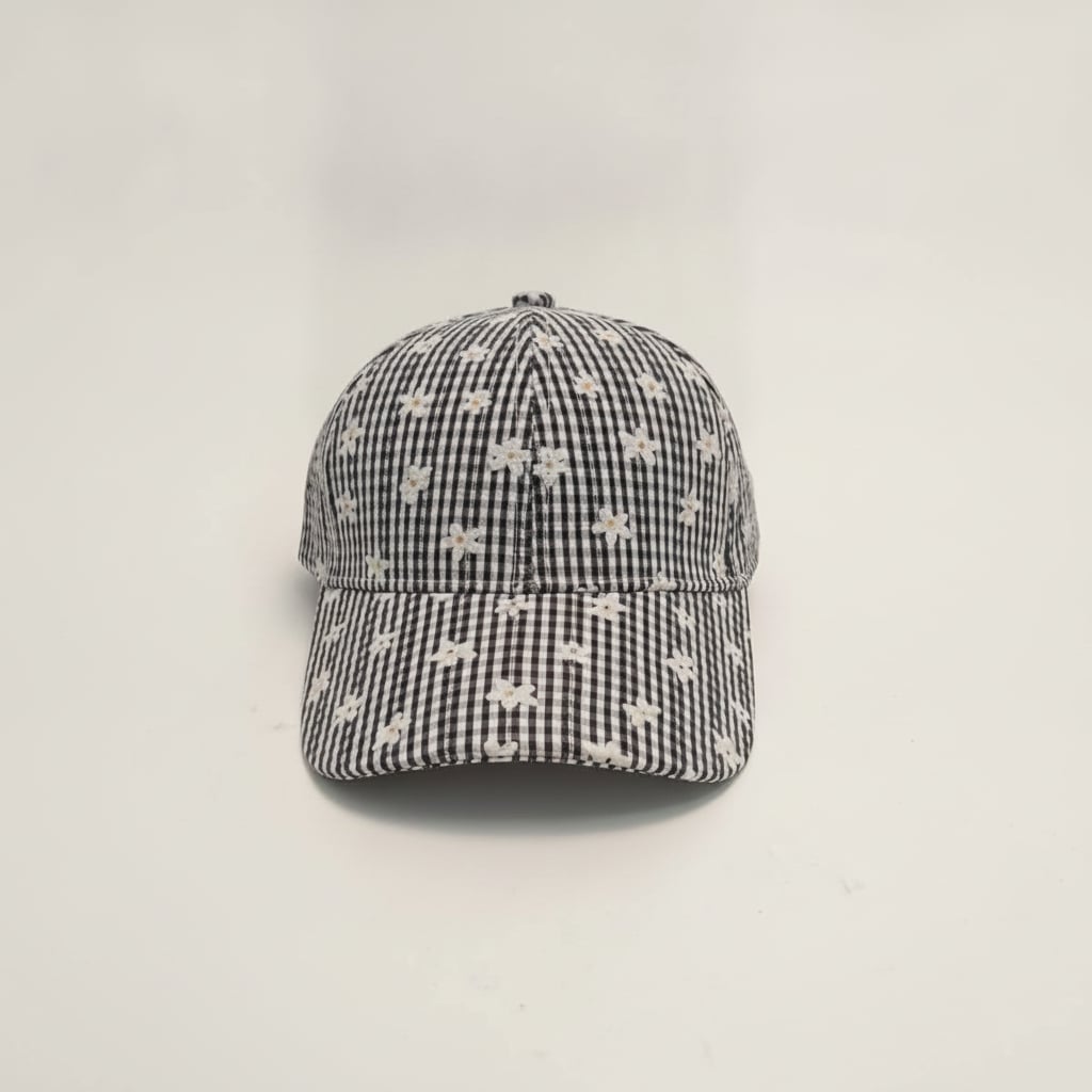 Cappello bambina vichy con margherite - Nero