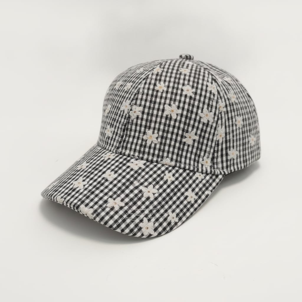Cappello bambina vichy con margherite - Nero