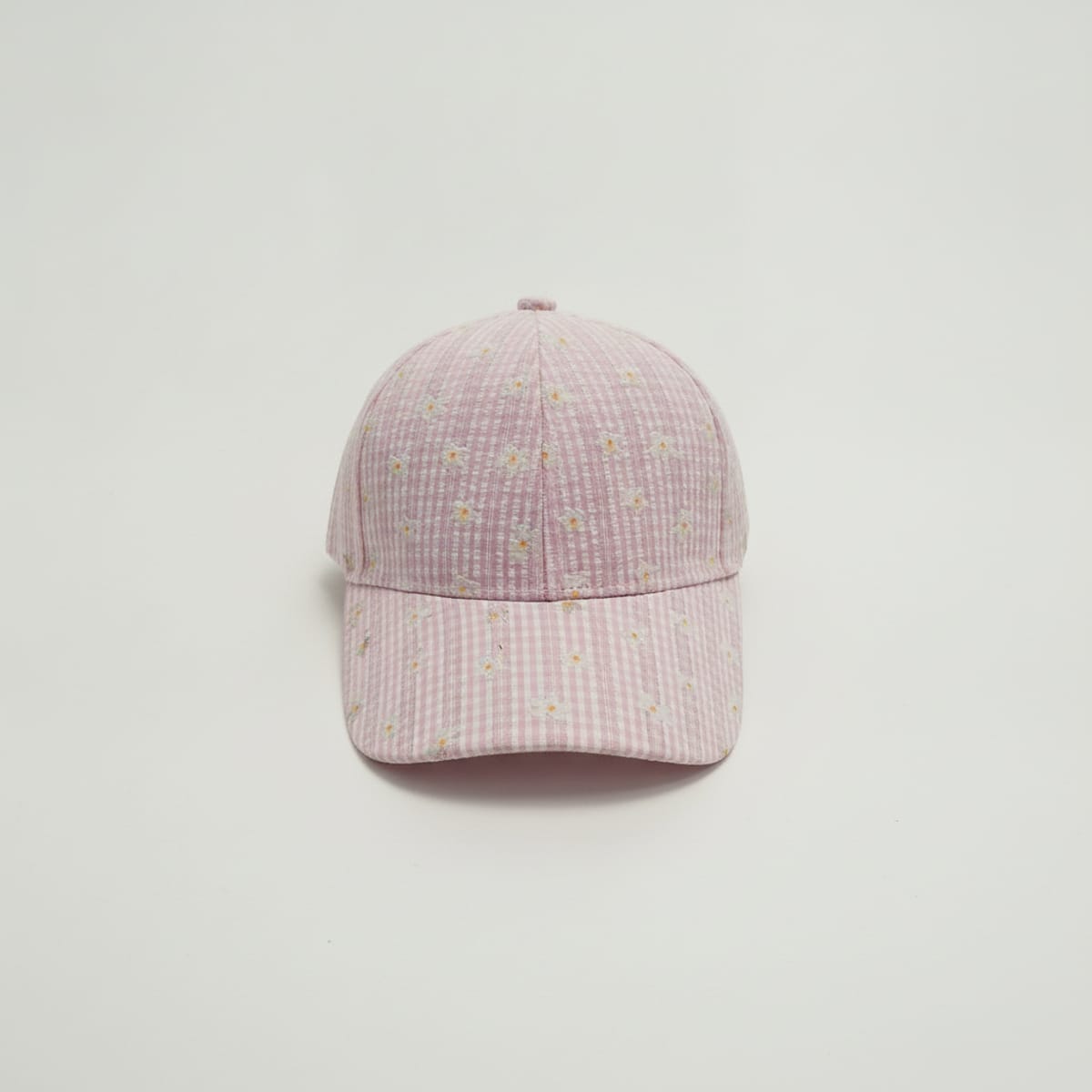 Cappello bambina vichy con margherite - Rosa