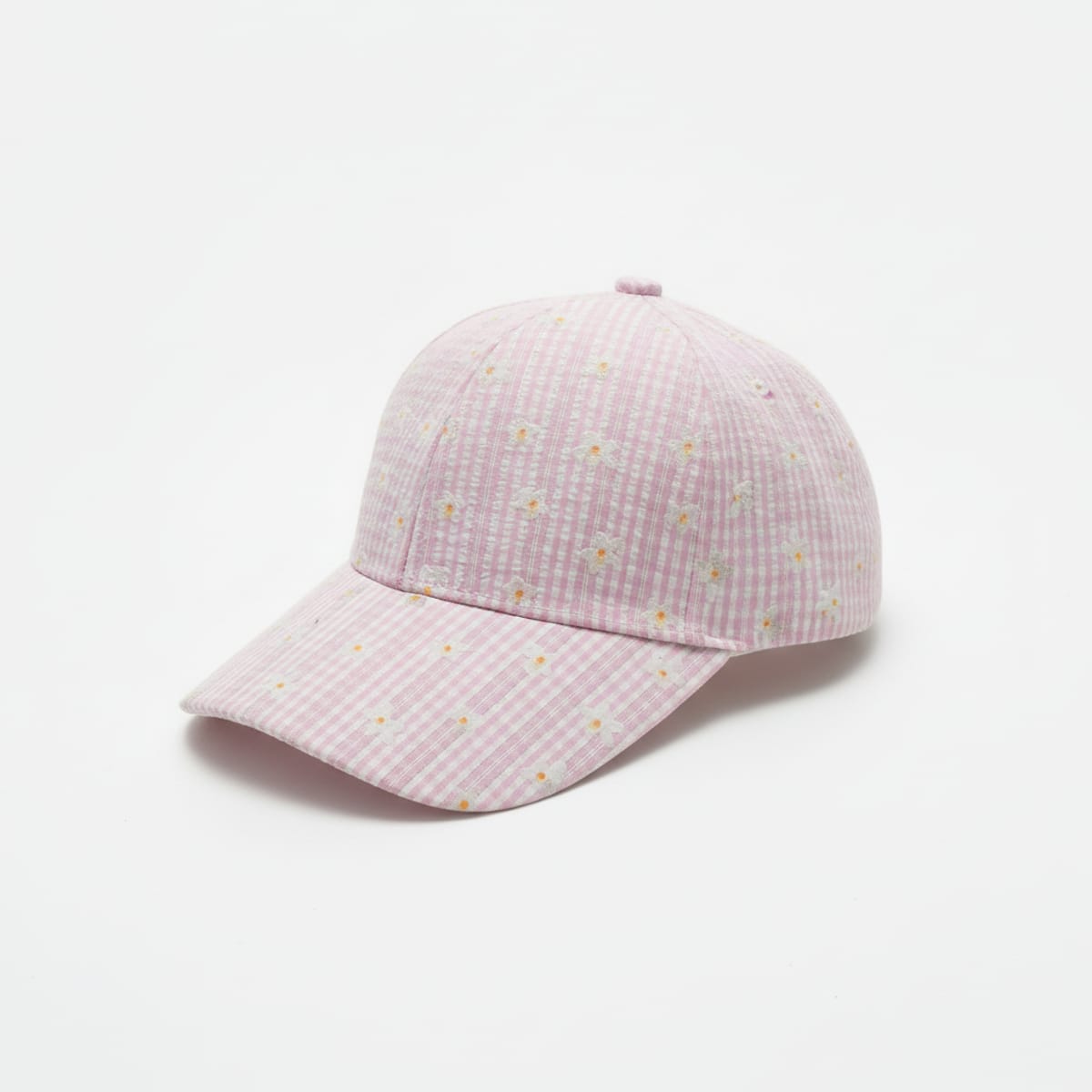 Cappello bambina vichy con margherite - Rosa