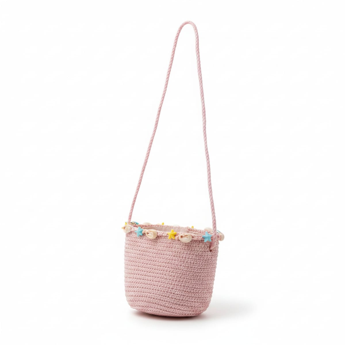 Borsa bambina con conchiglie in paglia - Rosa