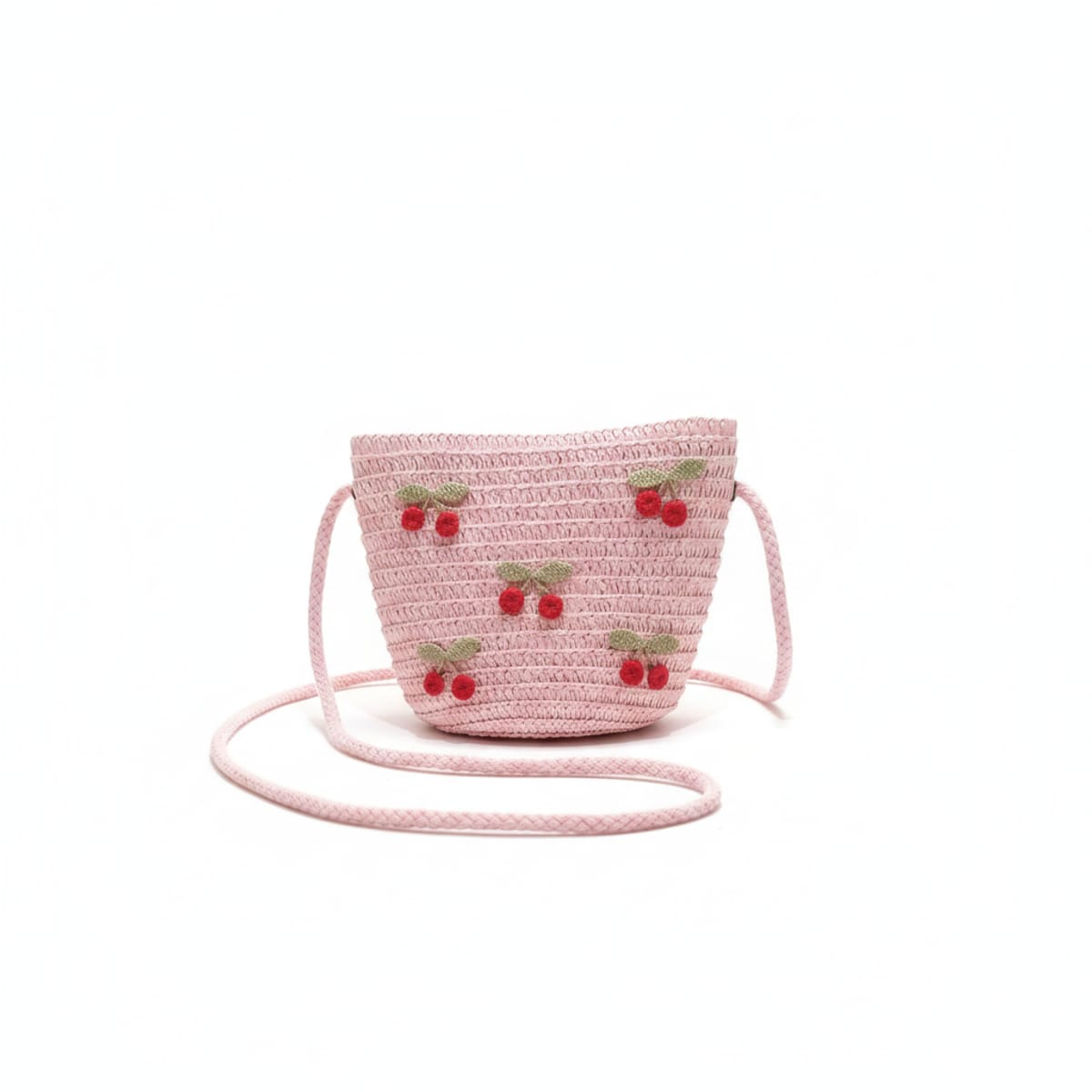 Borsa bambina con ciliege in paglia - Rosa