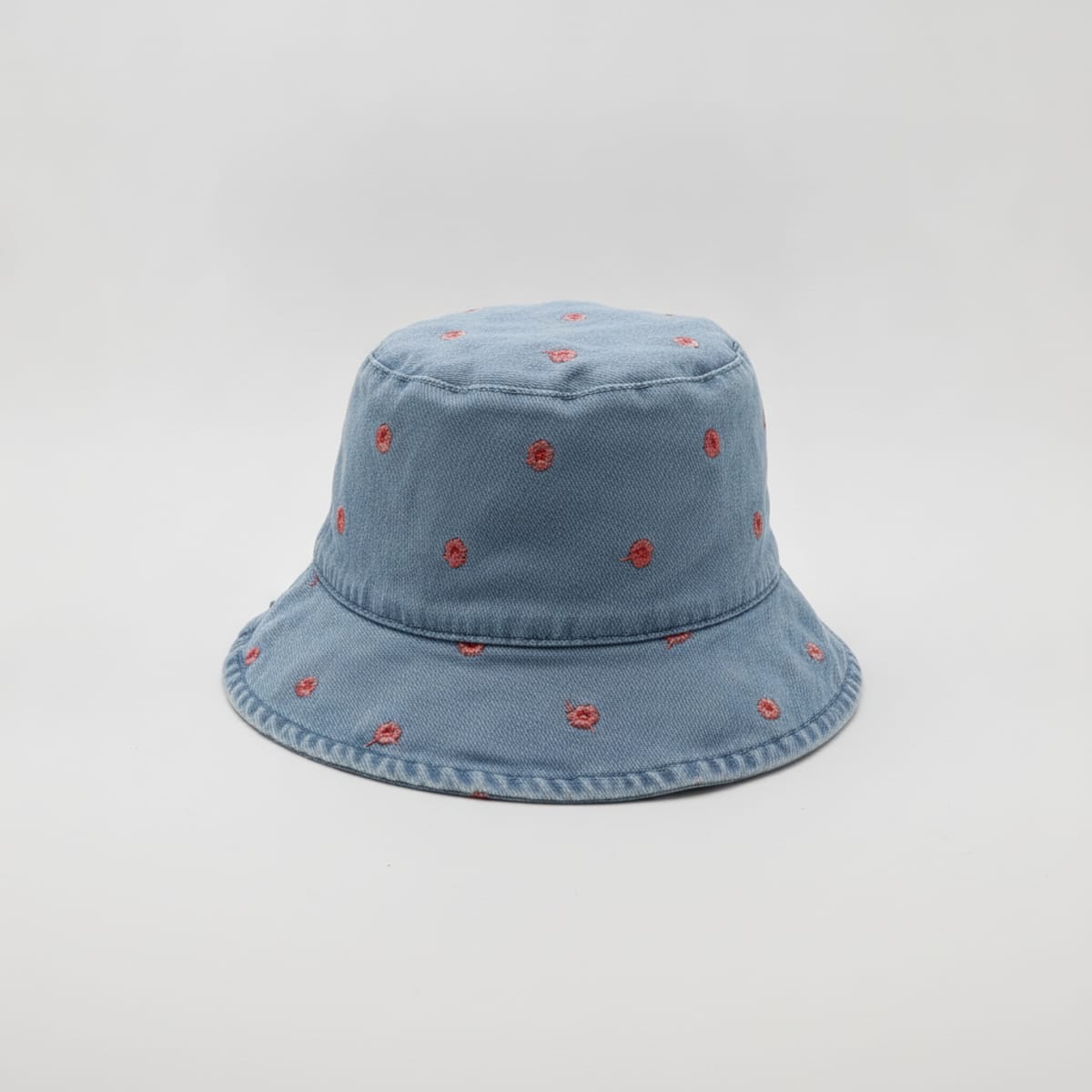Cappello bambina pescatore denim fiori ricamati - Denim