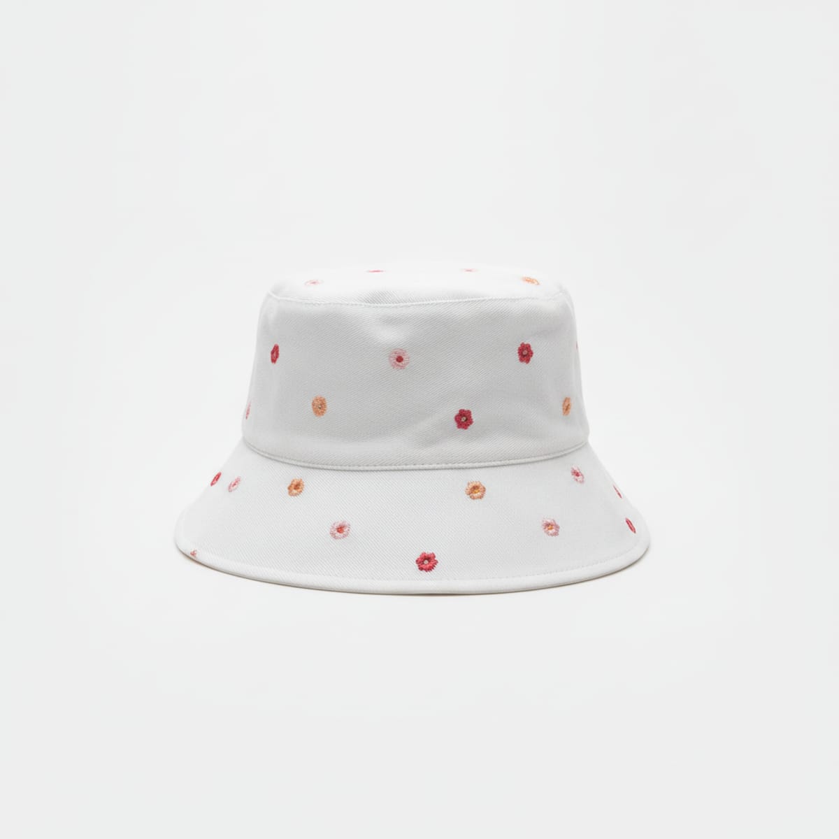Cappello bambina pescatore denim fiori ricamati - Bianco