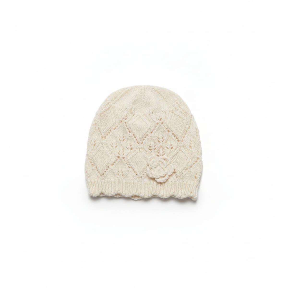Cappello neonata cuffia uncinetto con fiore - Bianco sporco