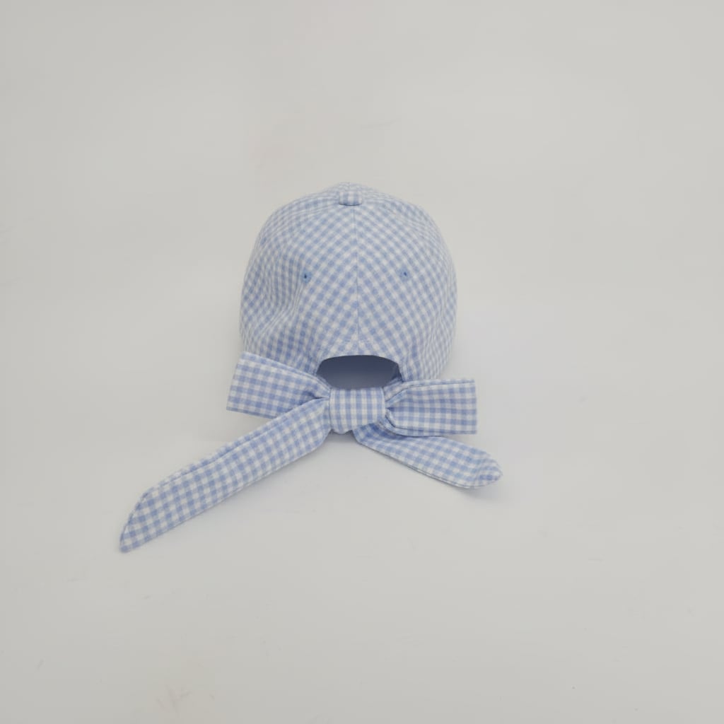 Cappello bambina vichy con fiocco - Azzurro