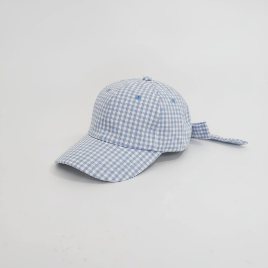 Cappello bambina vichy con fiocco - Azzurro