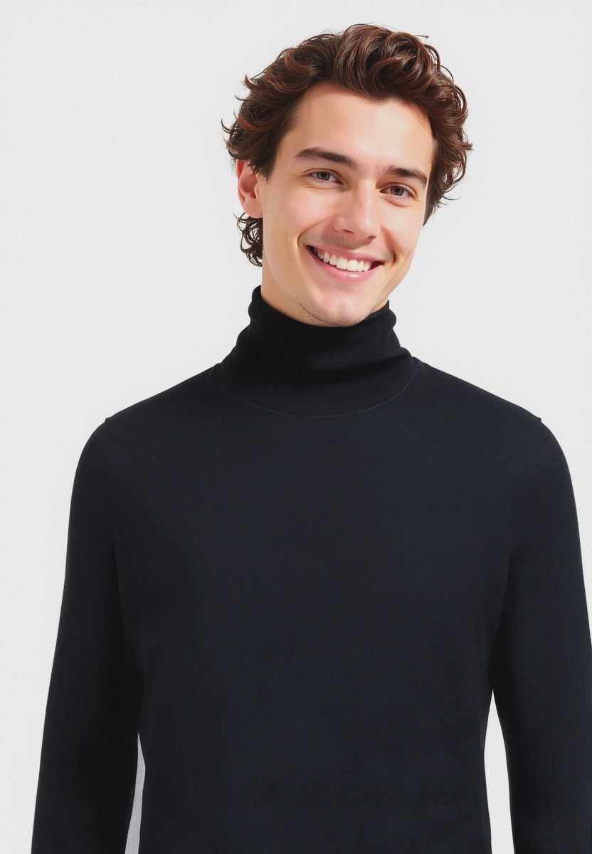Maglia a collo alto a costine slim fit - Blu