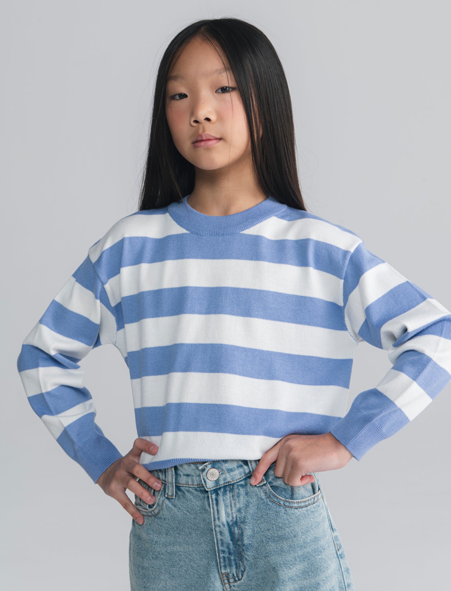 Maglia a righe bicolore per bambine - Azzurro