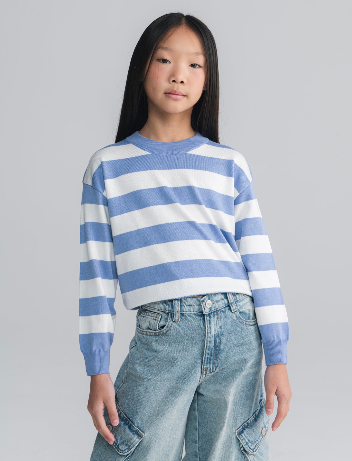Maglia a righe bicolore per bambine - Azzurro