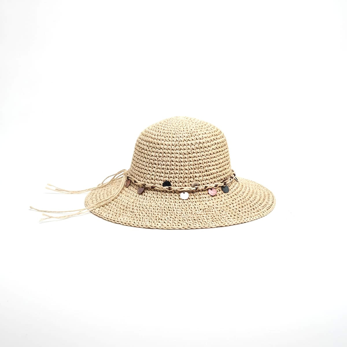 Cappello donna crochet con catenina applicazioni - Bianco natural