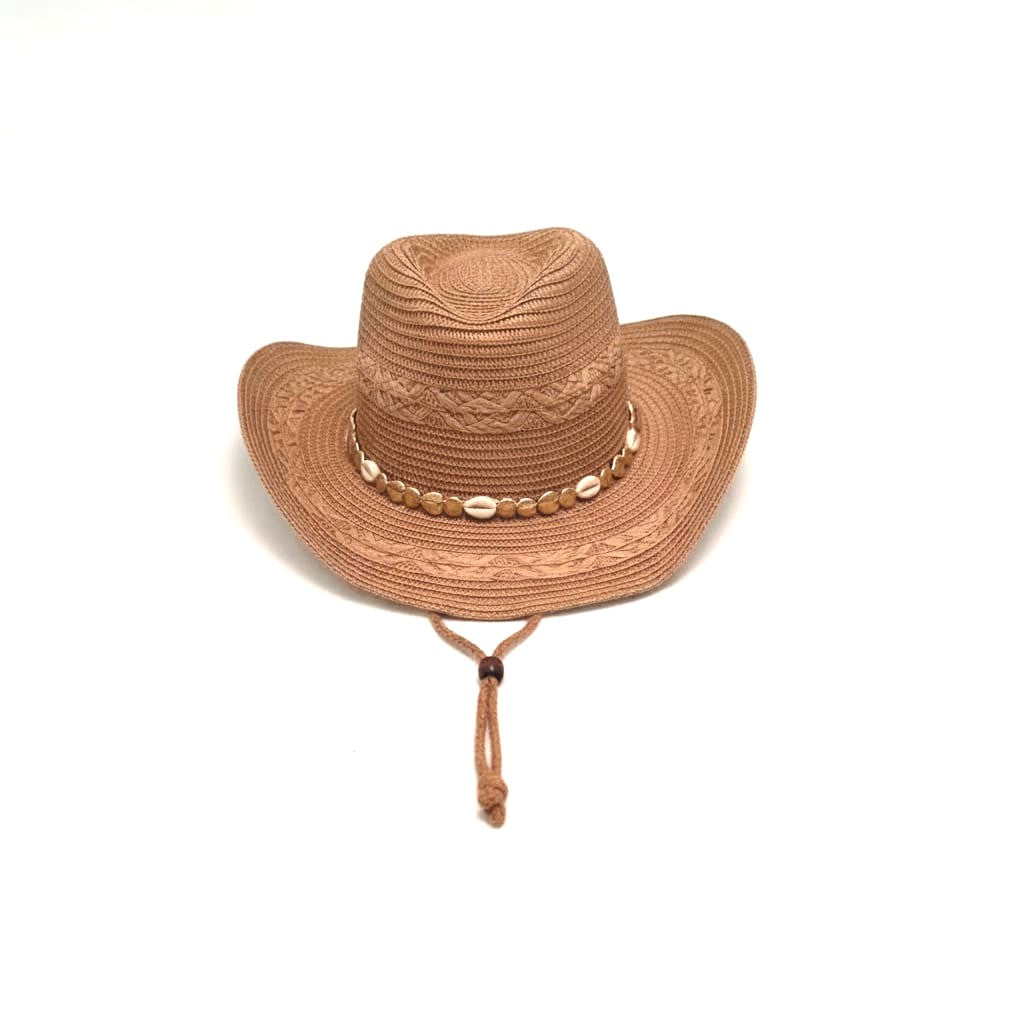 Cappello donna cowboy paglia con conchigliette - Beige