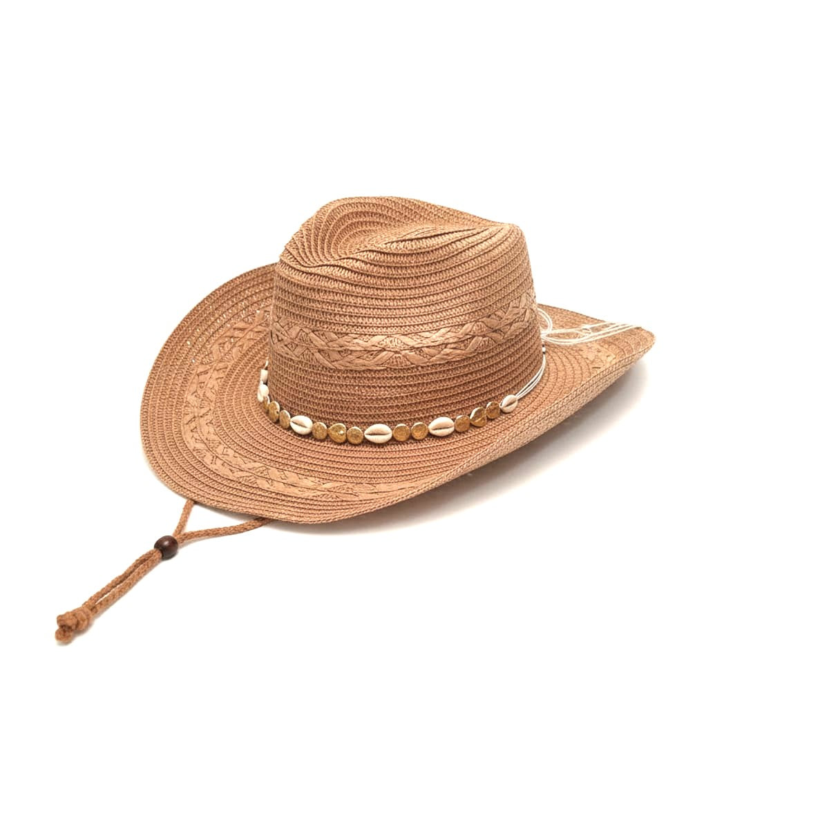 Cappello donna cowboy paglia con conchigliette - Beige