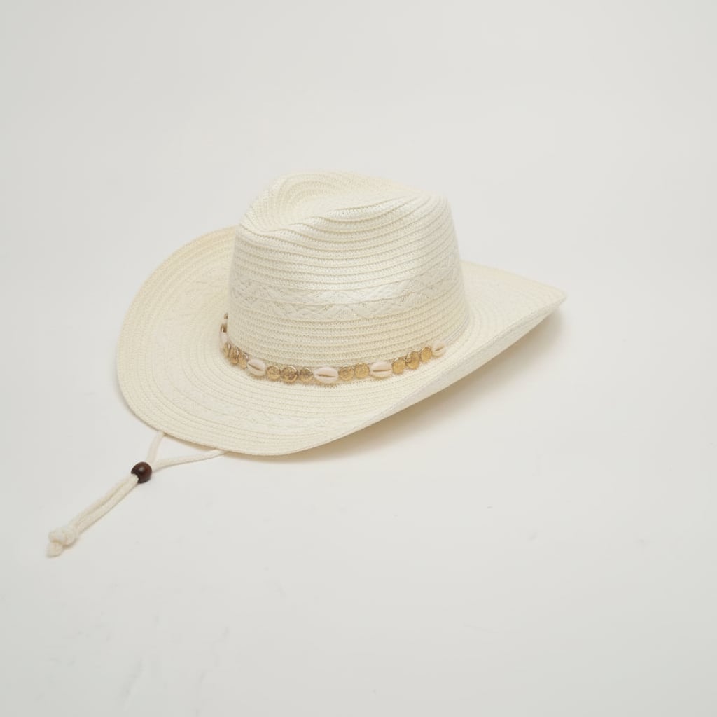 Cappello donna cowboy paglia con conchigliette - Bianco