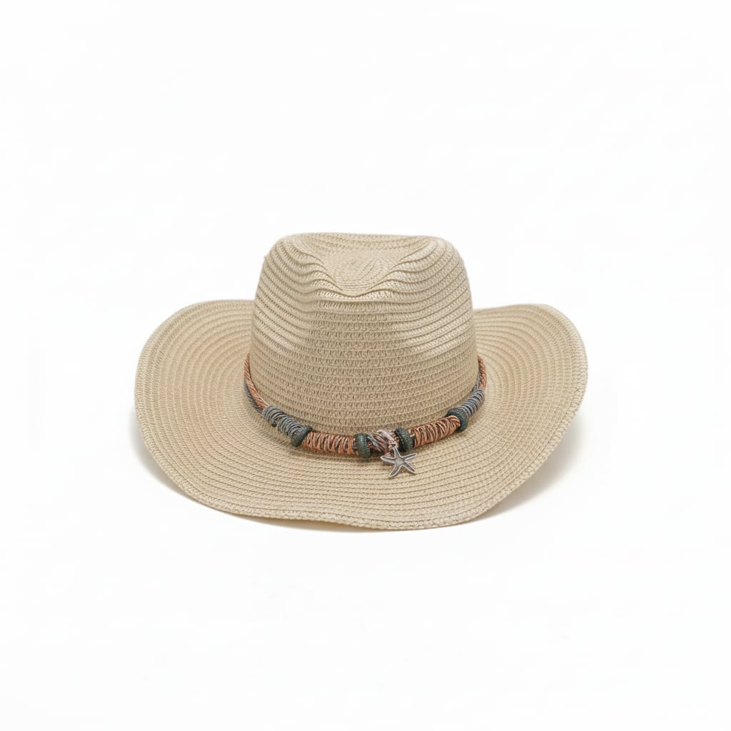 Cappello donna cowboy paglia con stelle marine - Beige