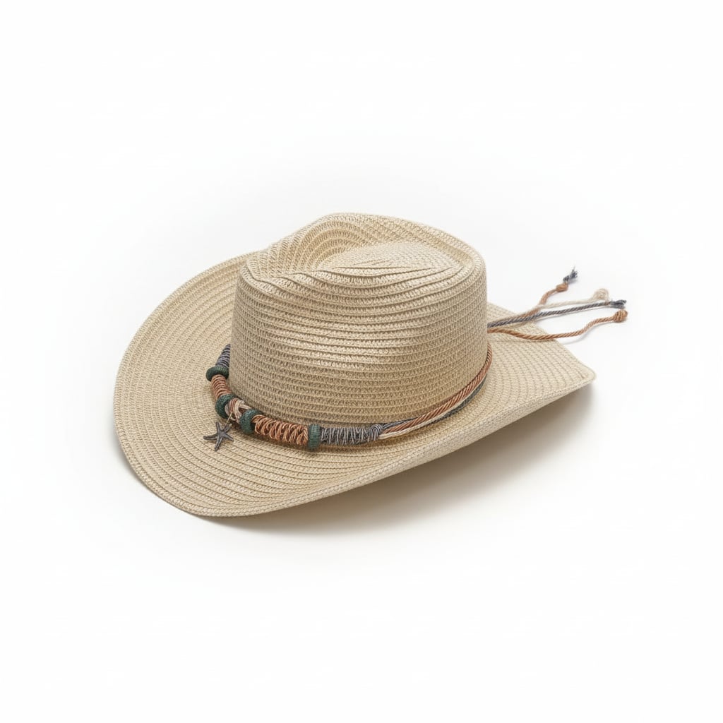 Cappello donna cowboy paglia con stelle marine - Beige