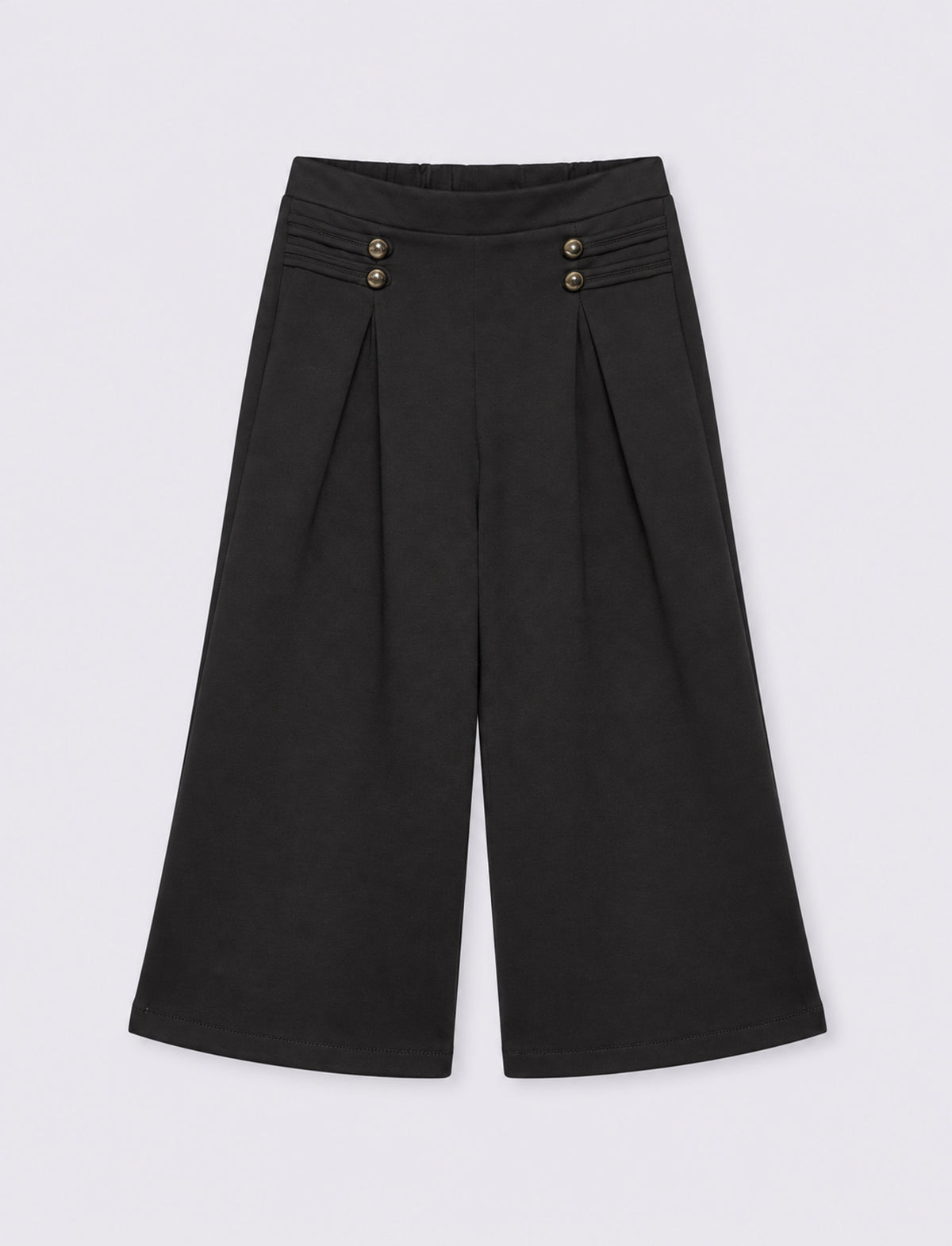Pantaloni wide leg eleganti con bottoni decorativi. - Nero