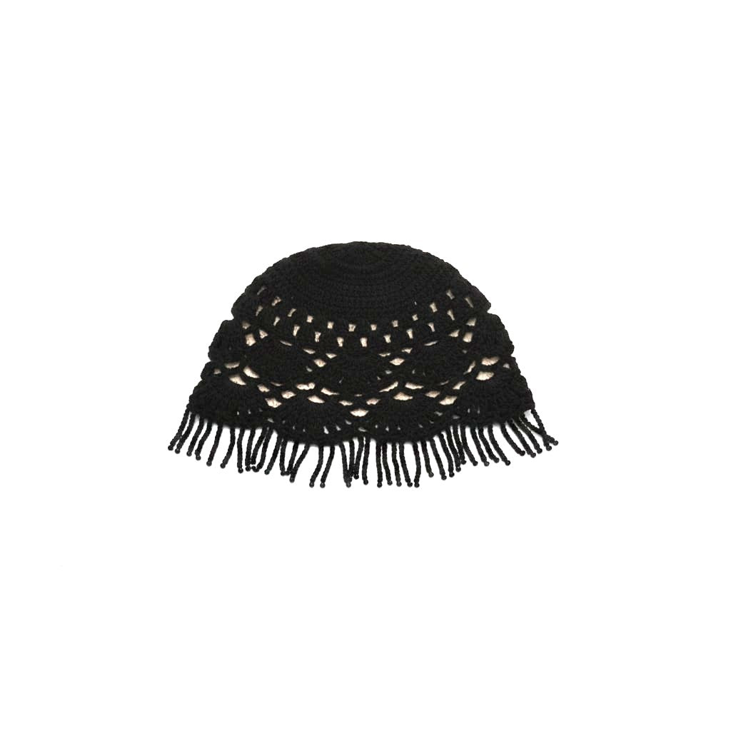 Cappello donna cuffia crochet con fili perline - Nero
