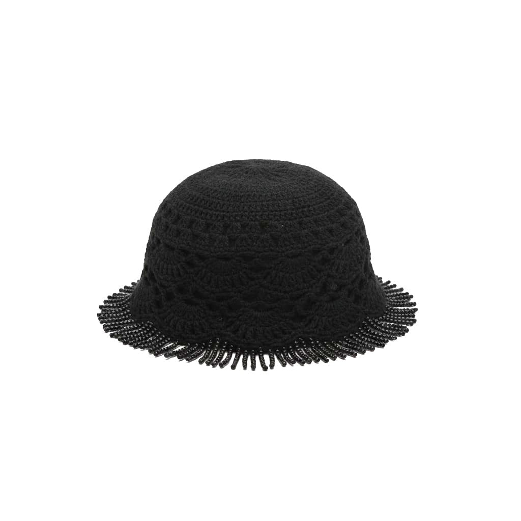 Cappello donna cuffia crochet con fili perline - Nero