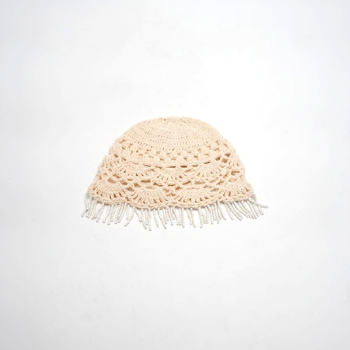 Cappello donna cuffia crochet con fili perline - Bianco panna
