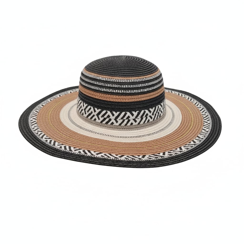 Cappello donna carta a fasce colorate - Nero