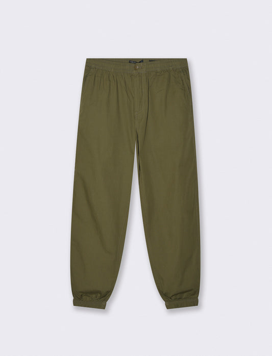 Cotton Jogger Pants with Elastic Waistband - Green