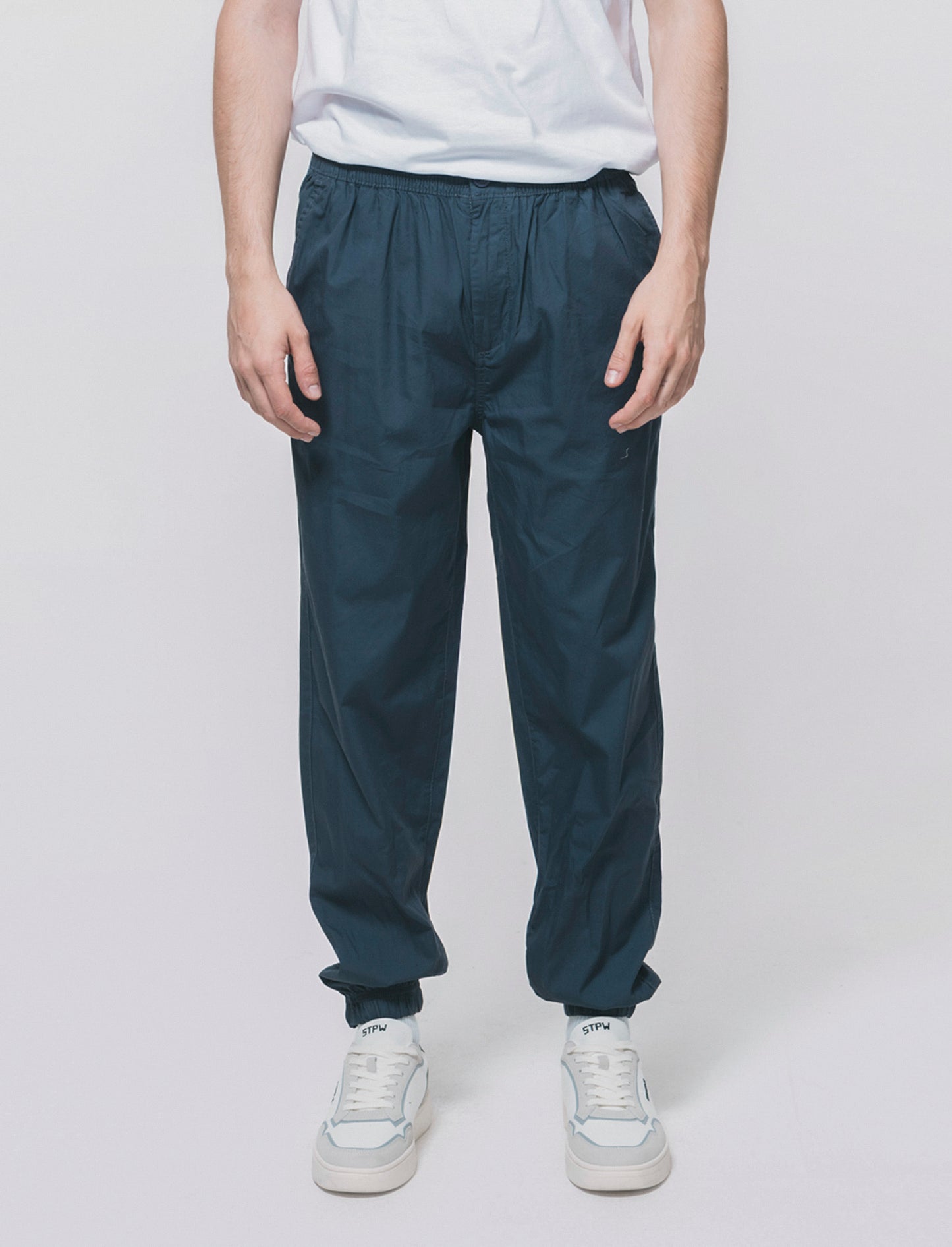 Cotton Jogger Pants with Elastic Waistband - Blue