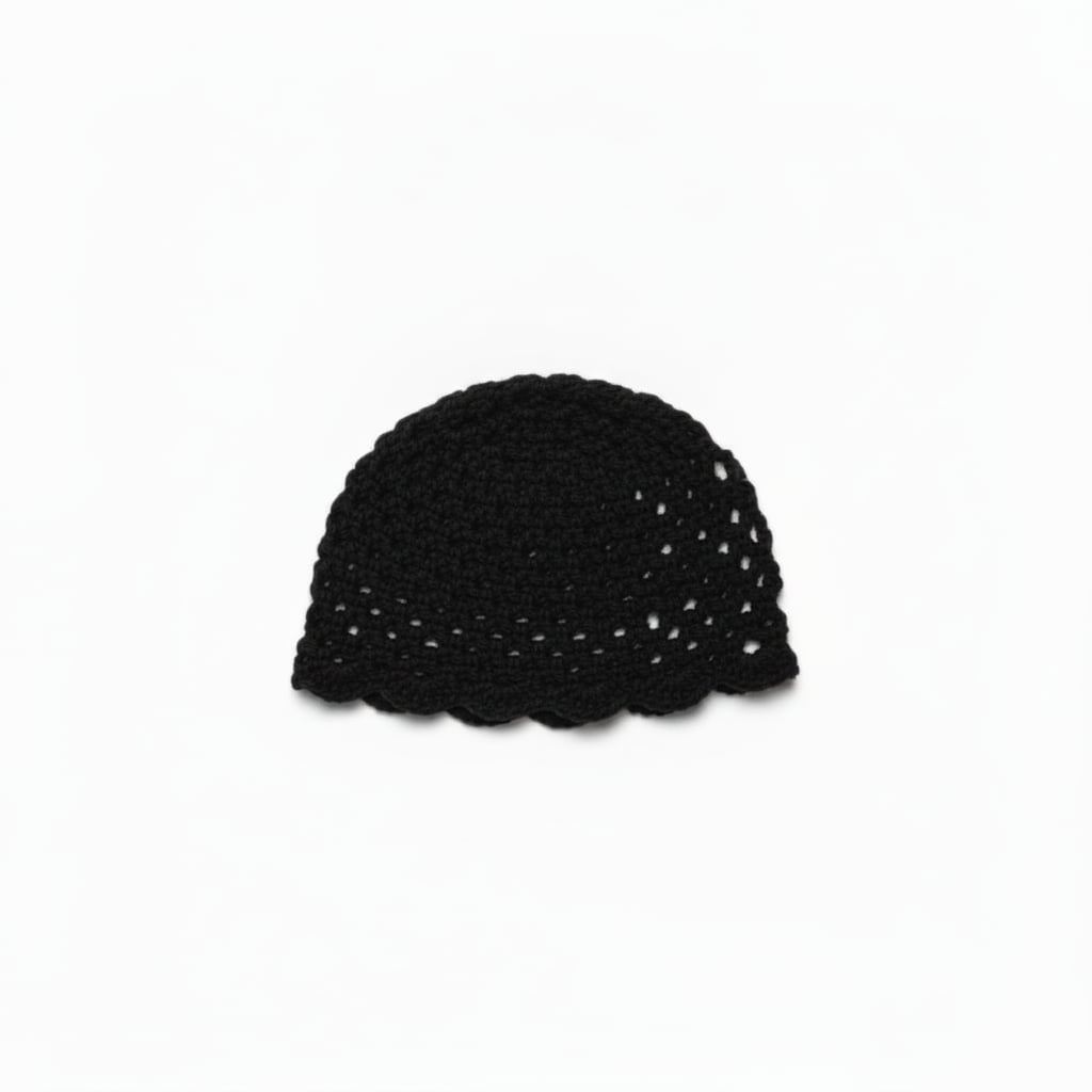 Cappello donna cuffia crochet basic - Nero