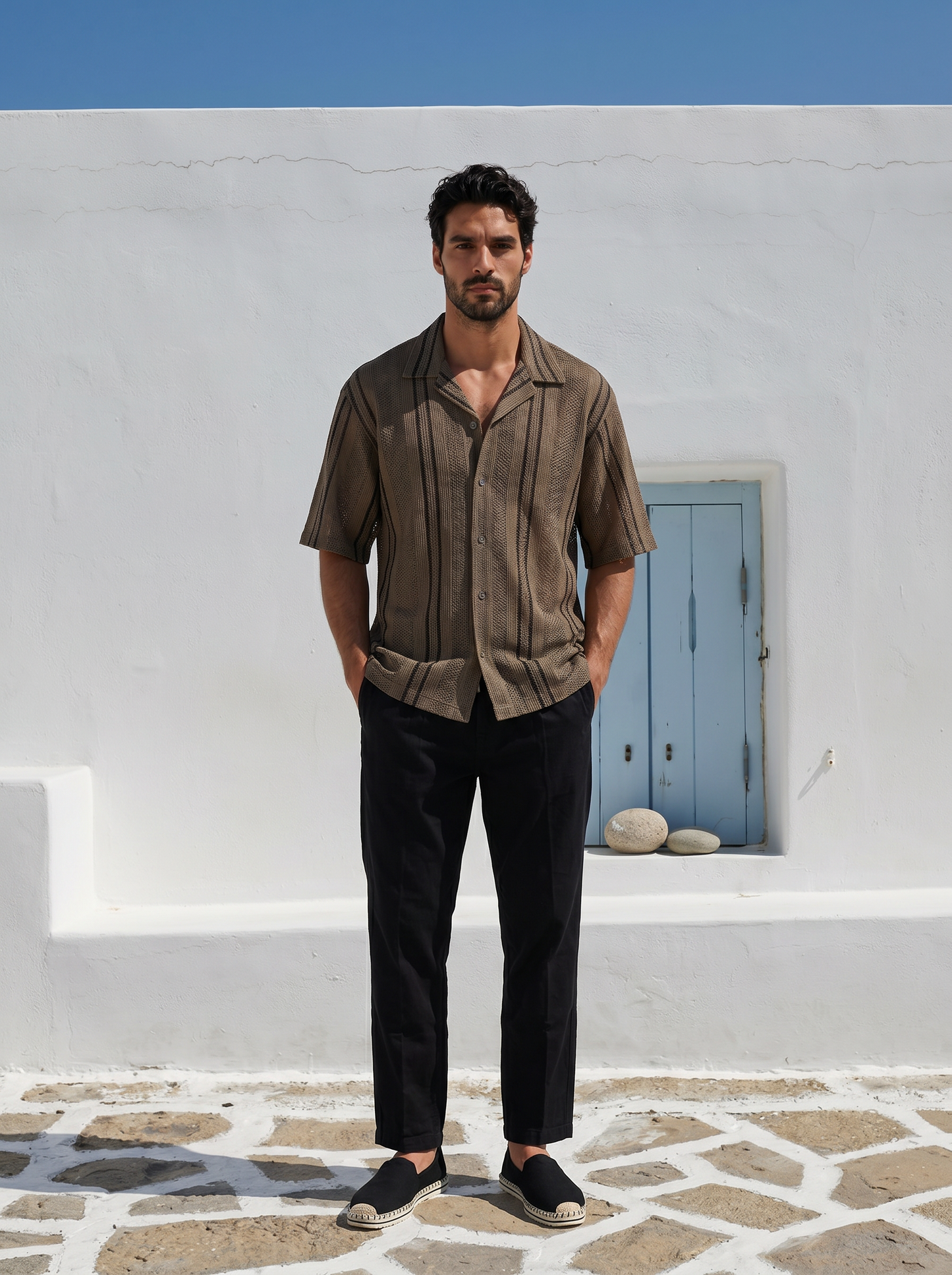 Pantaloni jogger in misto lino con tasche - Nero