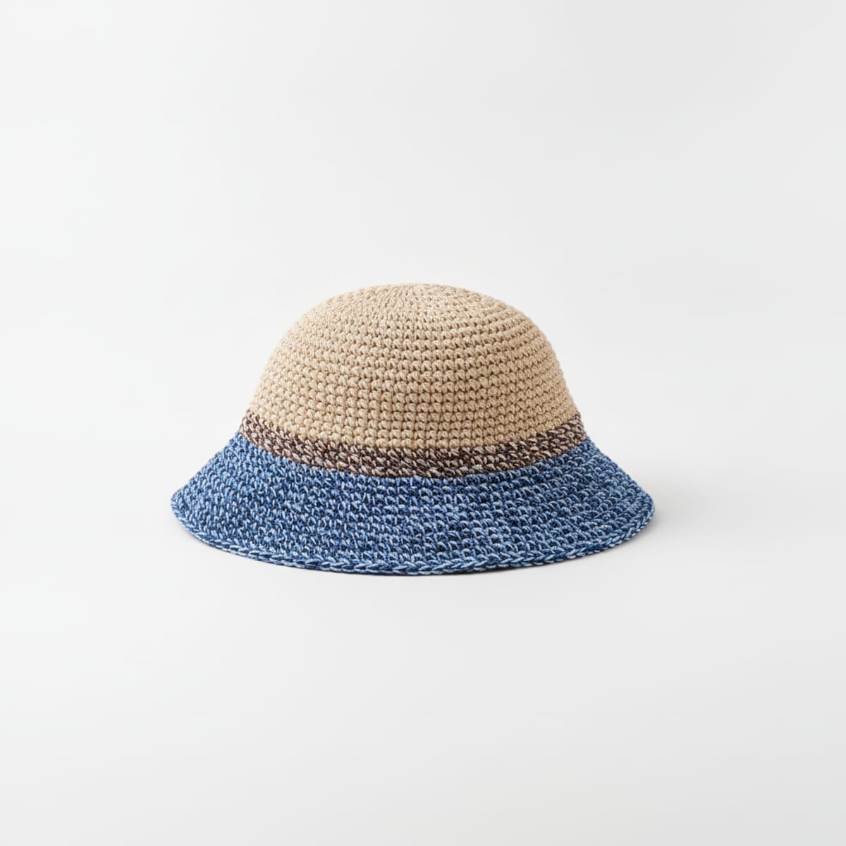 Cappello uomo pescatore crochet bicolor riga - Blu