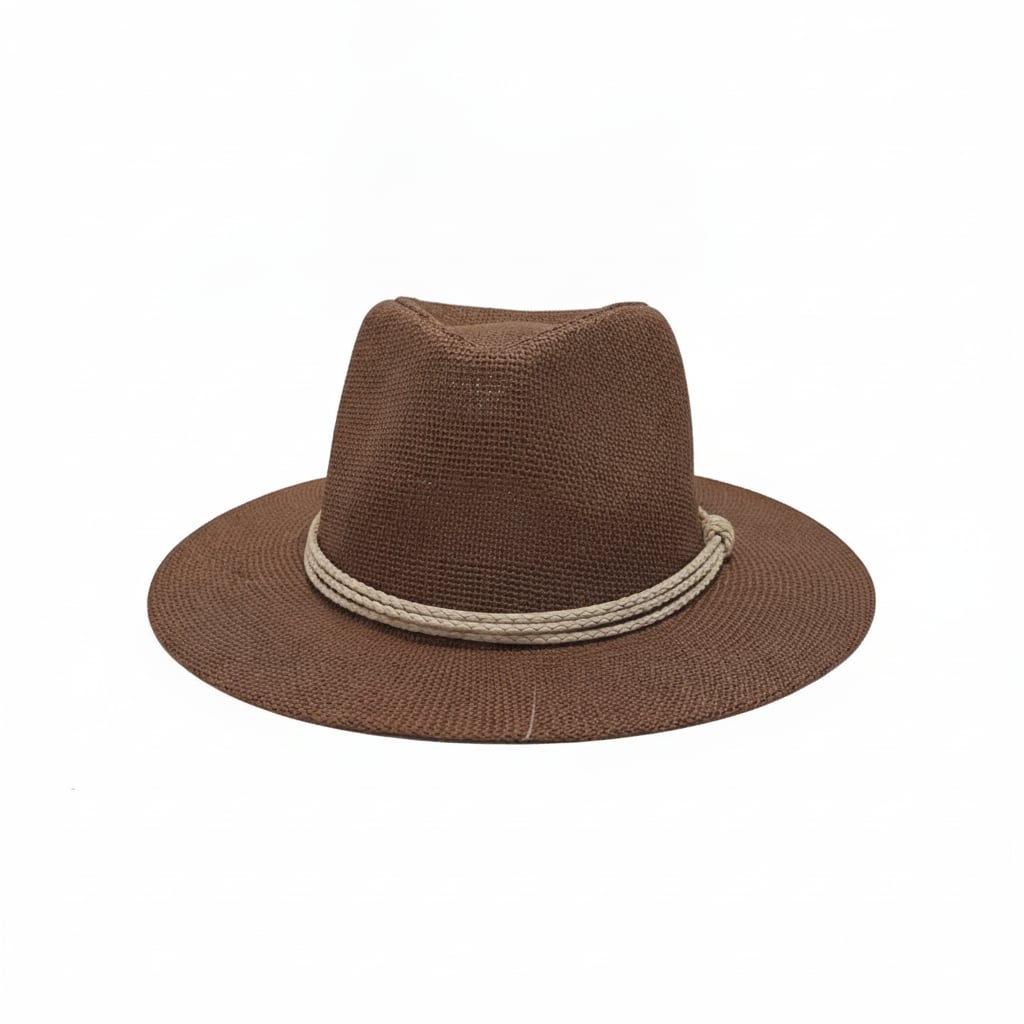 Cappello uomo falda larga paglia con cordoncino - Marrone