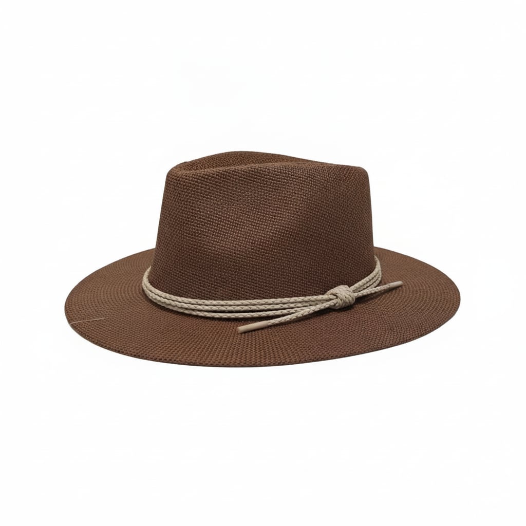 Cappello uomo falda larga paglia con cordoncino - Marrone