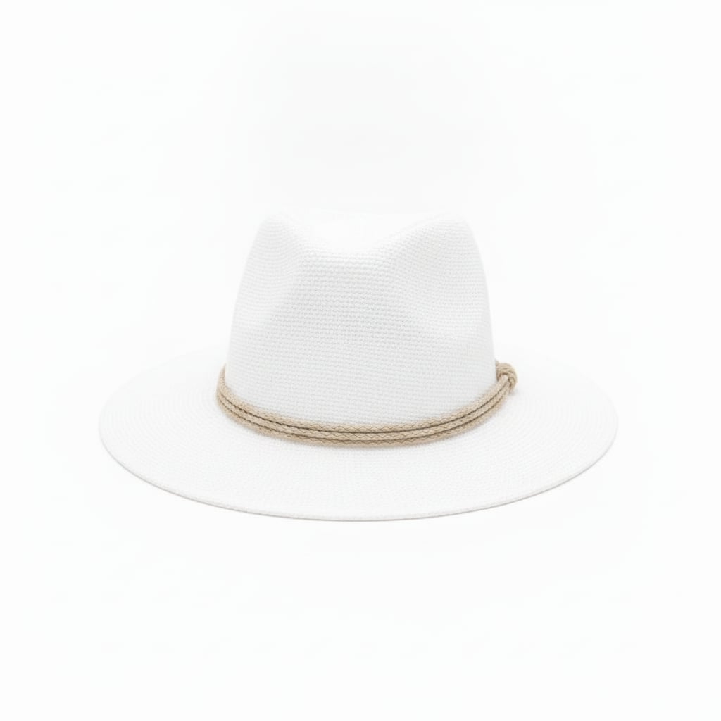 Cappello uomo falda larga paglia con cordoncino - Bianco sporco