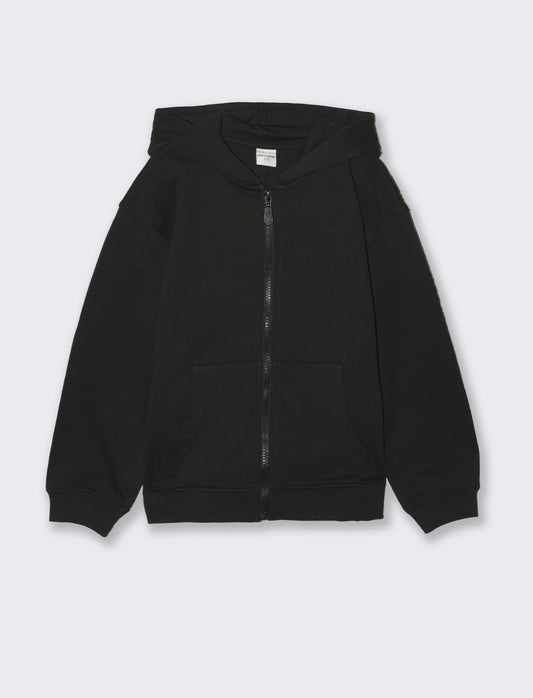 Felpa girocollo con zip e cappuccio - Nero