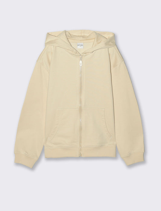 Felpa girocollo con zip e cappuccio - Beige