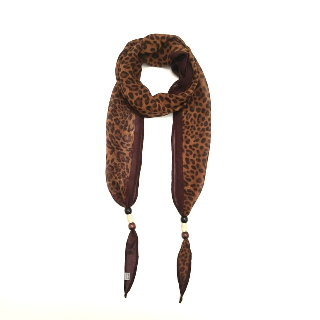 Foulard donna stampa con finale pietre - Marrone