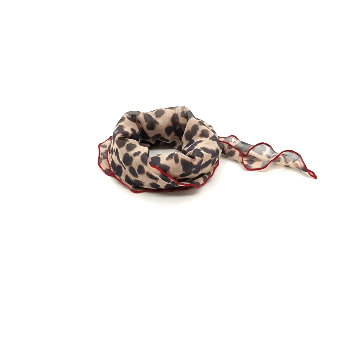 Foulard donna semitrasparente leopardato con bordino - Marrone