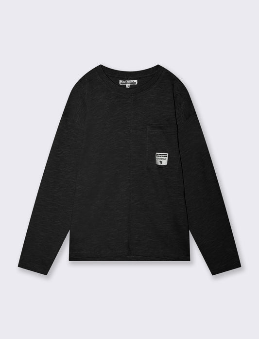 T-shirt lunga in cotone fiammato versatile - Nero