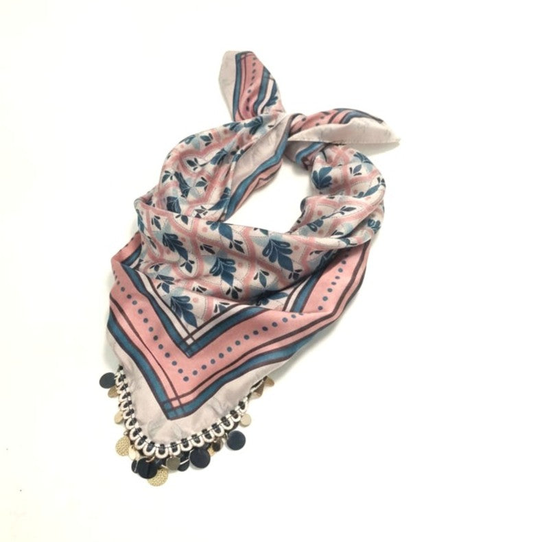 Foulard donna quadrato con medagline - Rosa