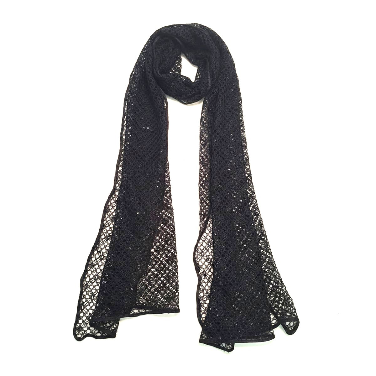 Foulard donna stola rigata trasparente - Nero