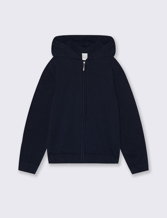 Maglia felpa cotone con cappuccio zip - Blu