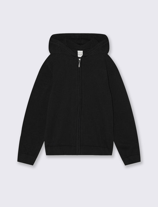 Maglia felpa cotone con cappuccio zip - Nero