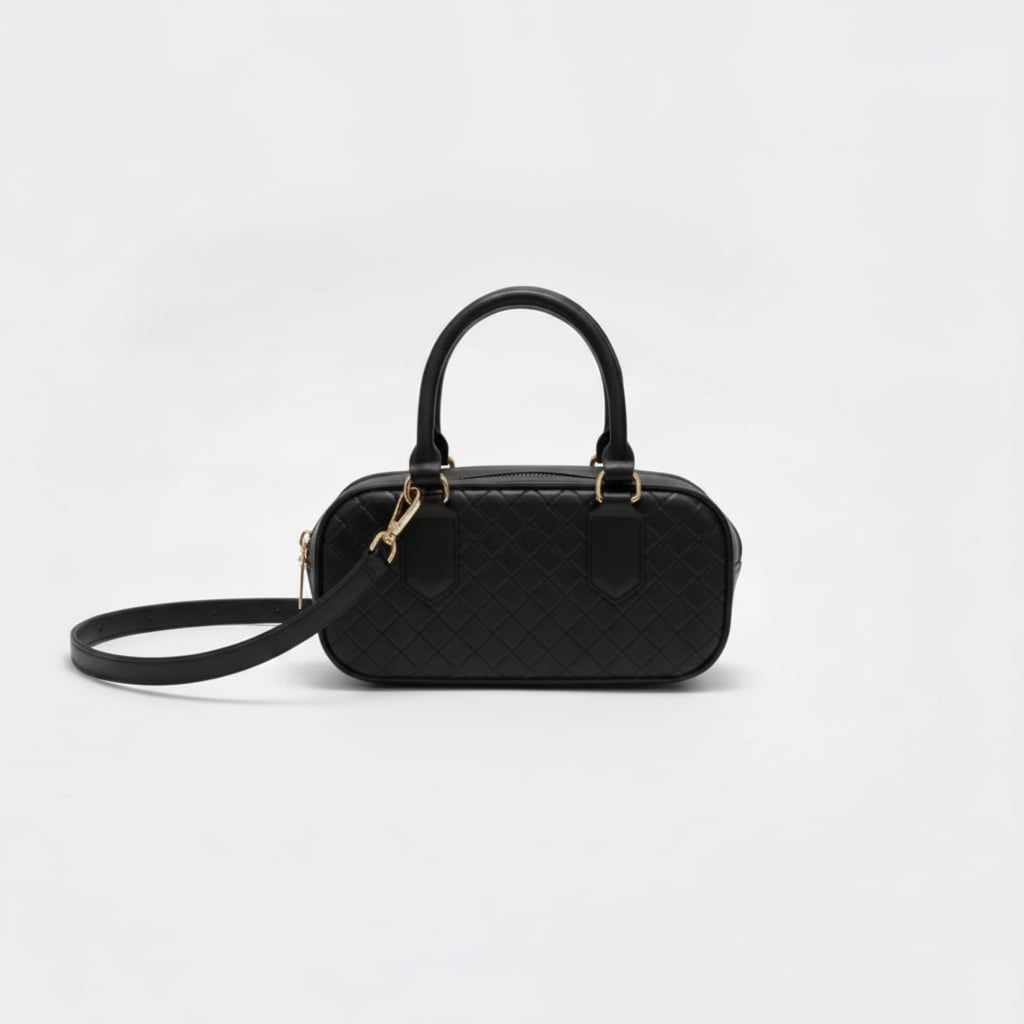 Bauletto donna intrecciato con manici e tracolla - Nero