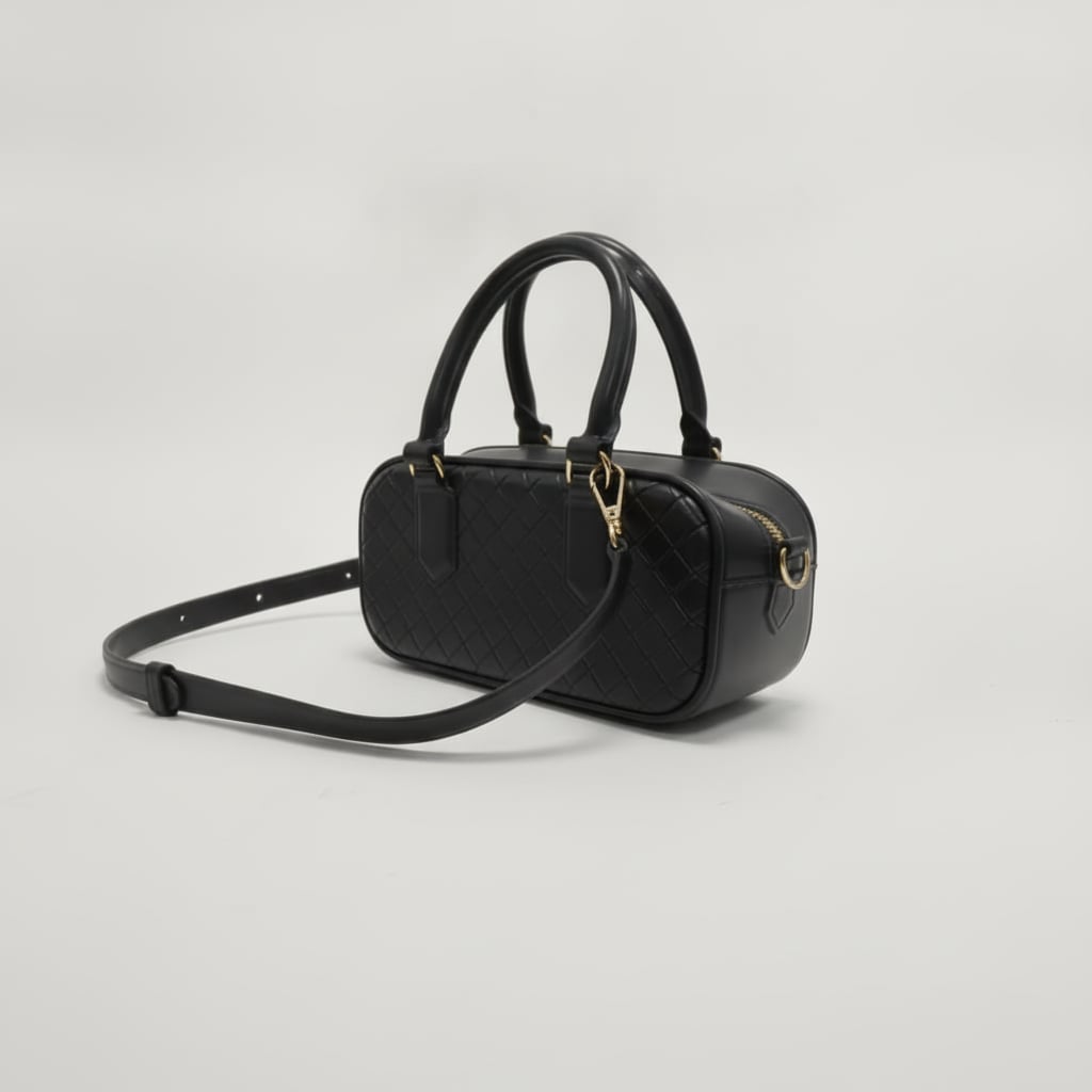 Bauletto donna intrecciato con manici e tracolla - Nero