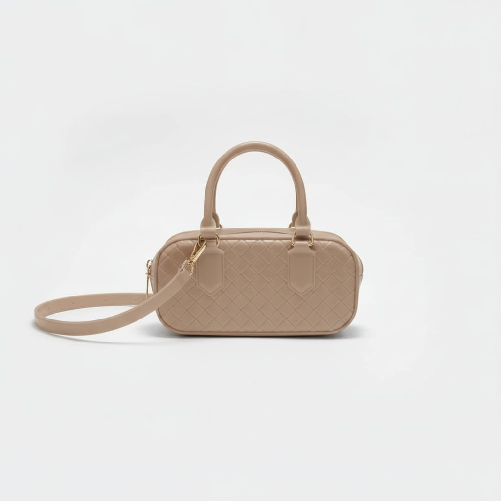 Bauletto donna intrecciato con manici e tracolla - Beige